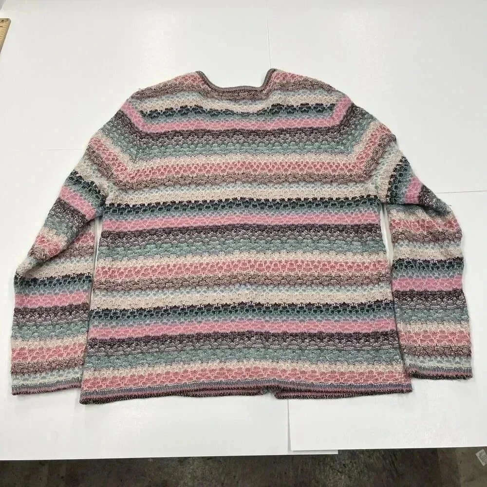 vtg KORET Boho Wool Mohair Cardigan Sweater Sz L Button Up Multicolor